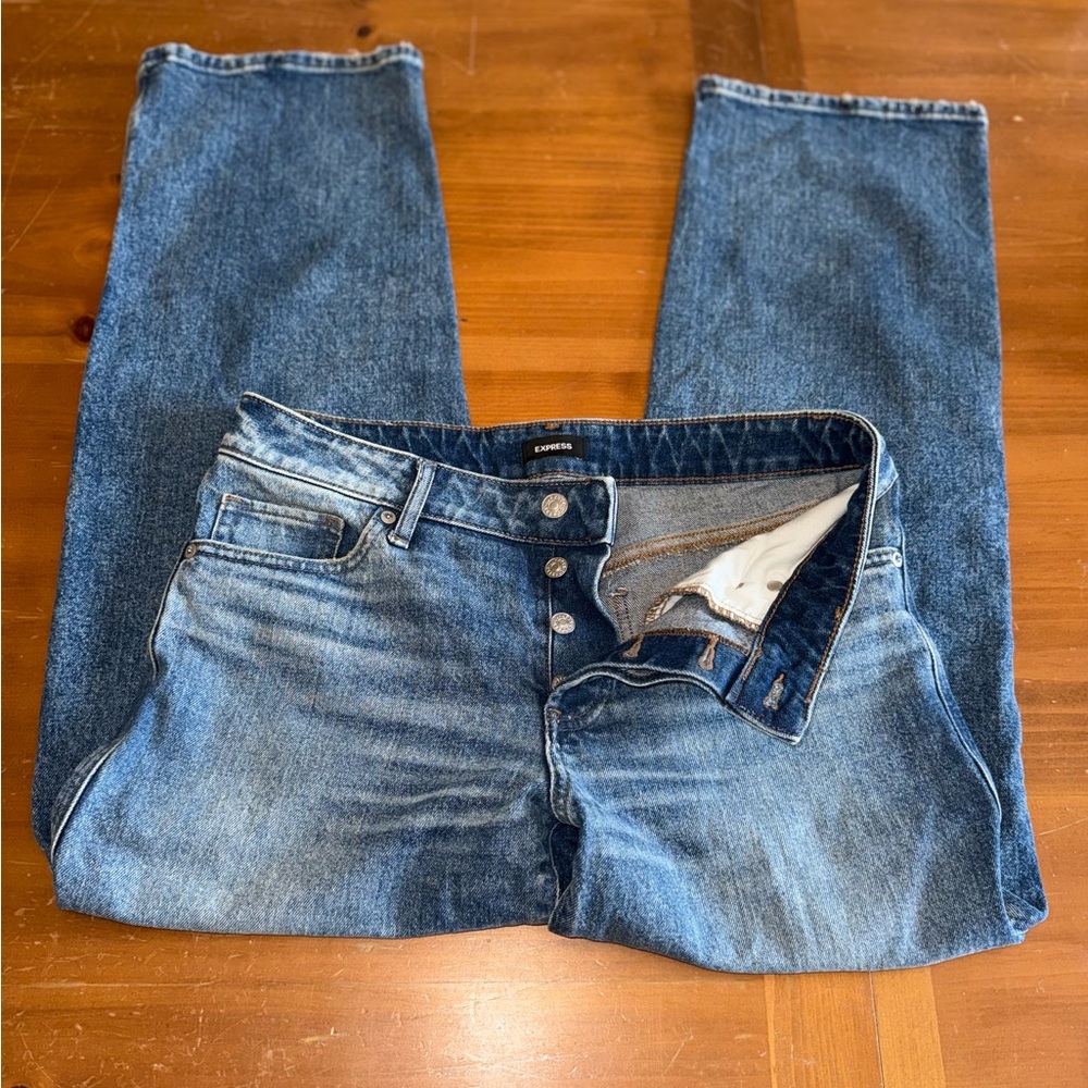 Express Straight Leg Jeans Button Fly Faded Indigo Wash So 4 Wide Leg Boho Chic